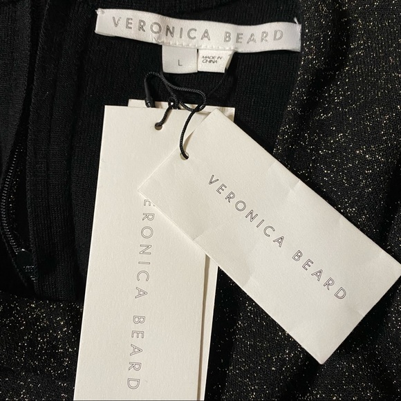 NEW Veronica Beard Sharon Black And Gold Metallic BodyCon Crewneck Sweater Dress - Picture 11 of 15